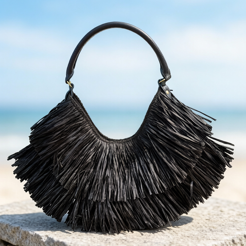 Beach Bag Straw - Bolsos de media luna delgados de