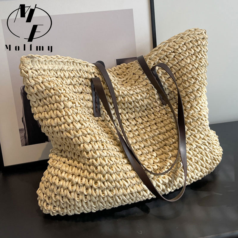 Beach Bag Straw - Bolsos de mano de paja tejida,